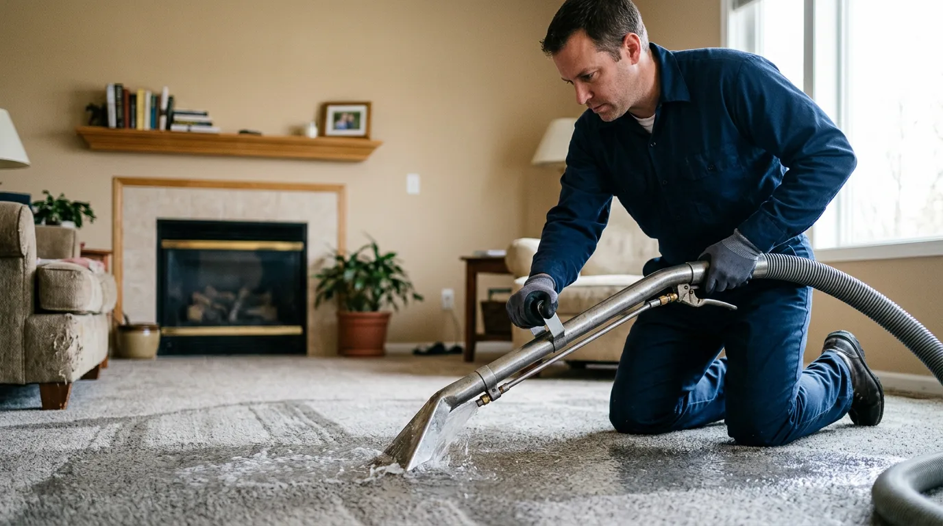 Water damage restoration technician working near Vernon Center, MN
